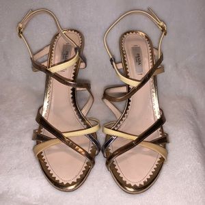 Prada metallic and yellow leather sandals